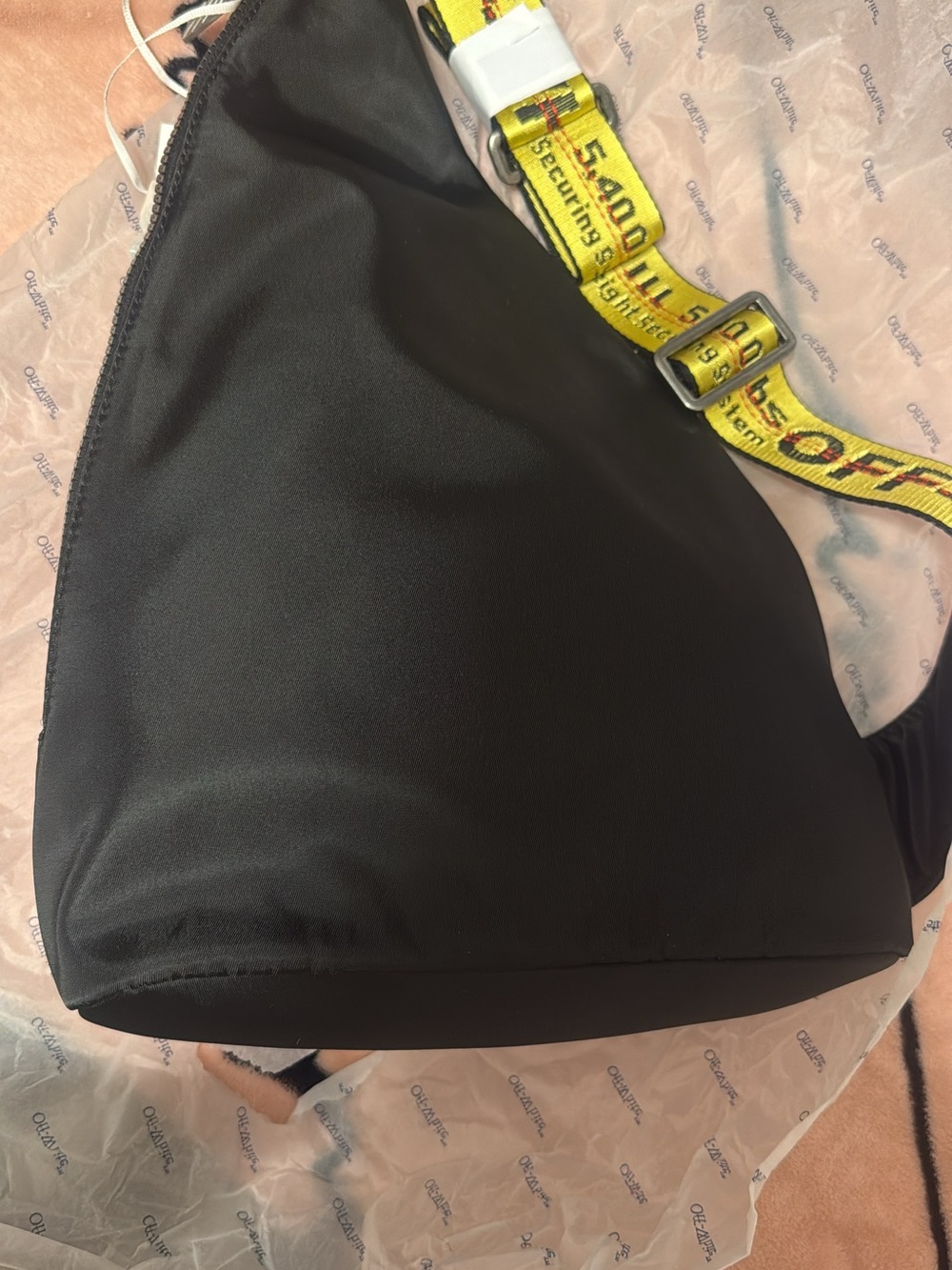 Off-White Black Sling Bag with Yellow Industrial Strap